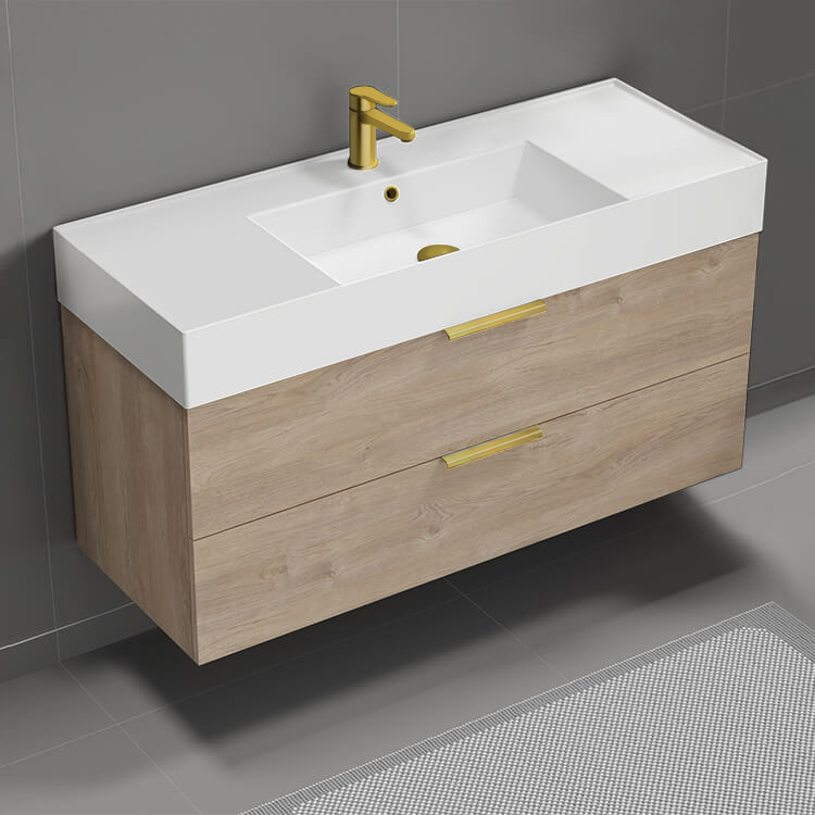 Bathroom Vanity Floating Bathroom Vanity, Modern, 48 Inch, Gold Handles Nameeks DERIN184